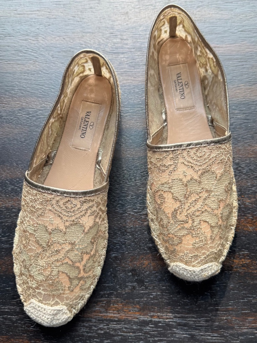 Valentino Gold Floral Lace Espadrille European Size 37